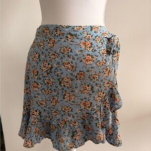 American Eagle Outfitters Asymmetrical Floral Skirt - Blue and Orange